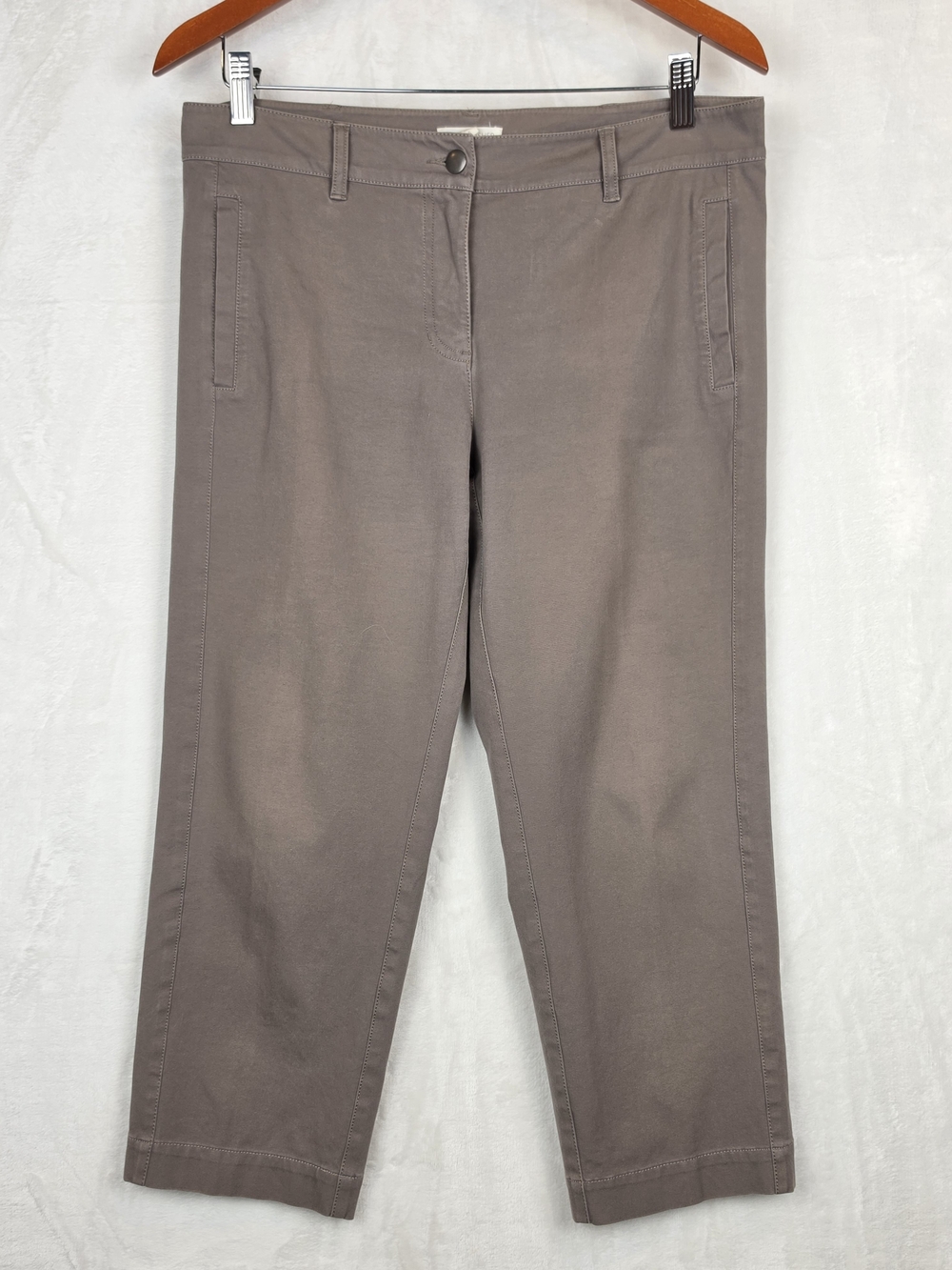 Eileen Fisher Straight Leg Crop Pant Women's S Taupe Organic Cotton Stretch
